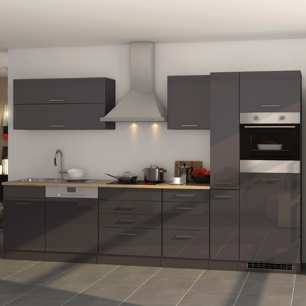 Kitchenette Ragnar 330cm avec lave-vaisselle et four - anthracite brillant