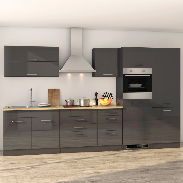 Kitchenette Ragnar 350cm avec réfrigérateur-congélateur et four - anthracite brillant