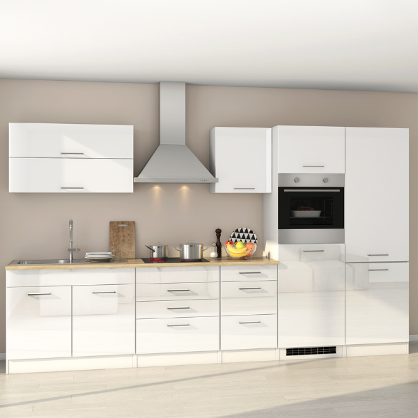 Kitchenette Ragnar 350cm avec réfrigérateur-congélateur et four - blanc brillant
