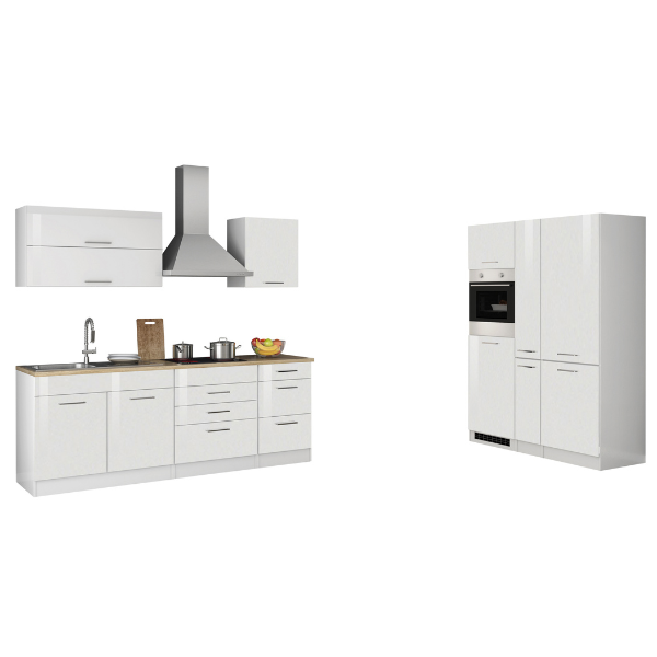 Kitchenette Ragnar 380cm avec réfrigérateur-congélateur et four - blanc brillant