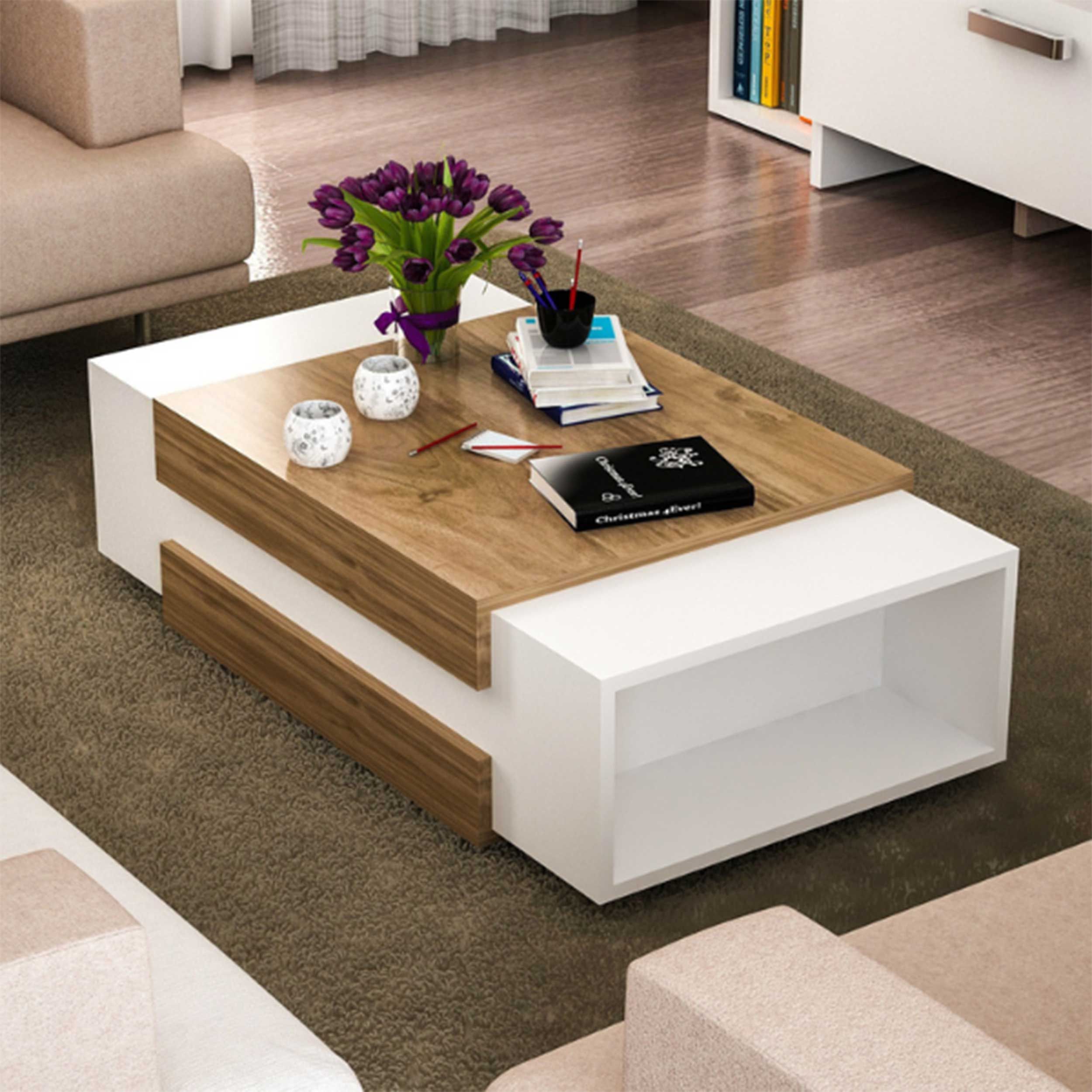 Table basse Marinelle-blanc/bois de noyer