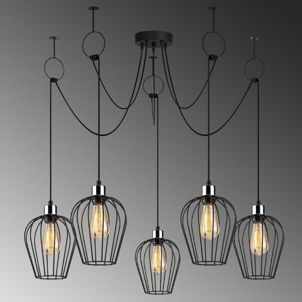 Opviq Lustre | Corps en métal | 120cm Diametre | 130cm Hauteur | Noir