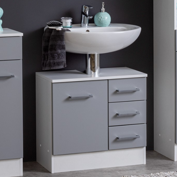 Meuble sous lavabo Ricca 60cm 1 porte & 3 tiroirs - blanc/gris clair