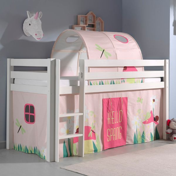Lit mi-hauteur Charlotte avec tente et tunnel de lit Spring - blanc