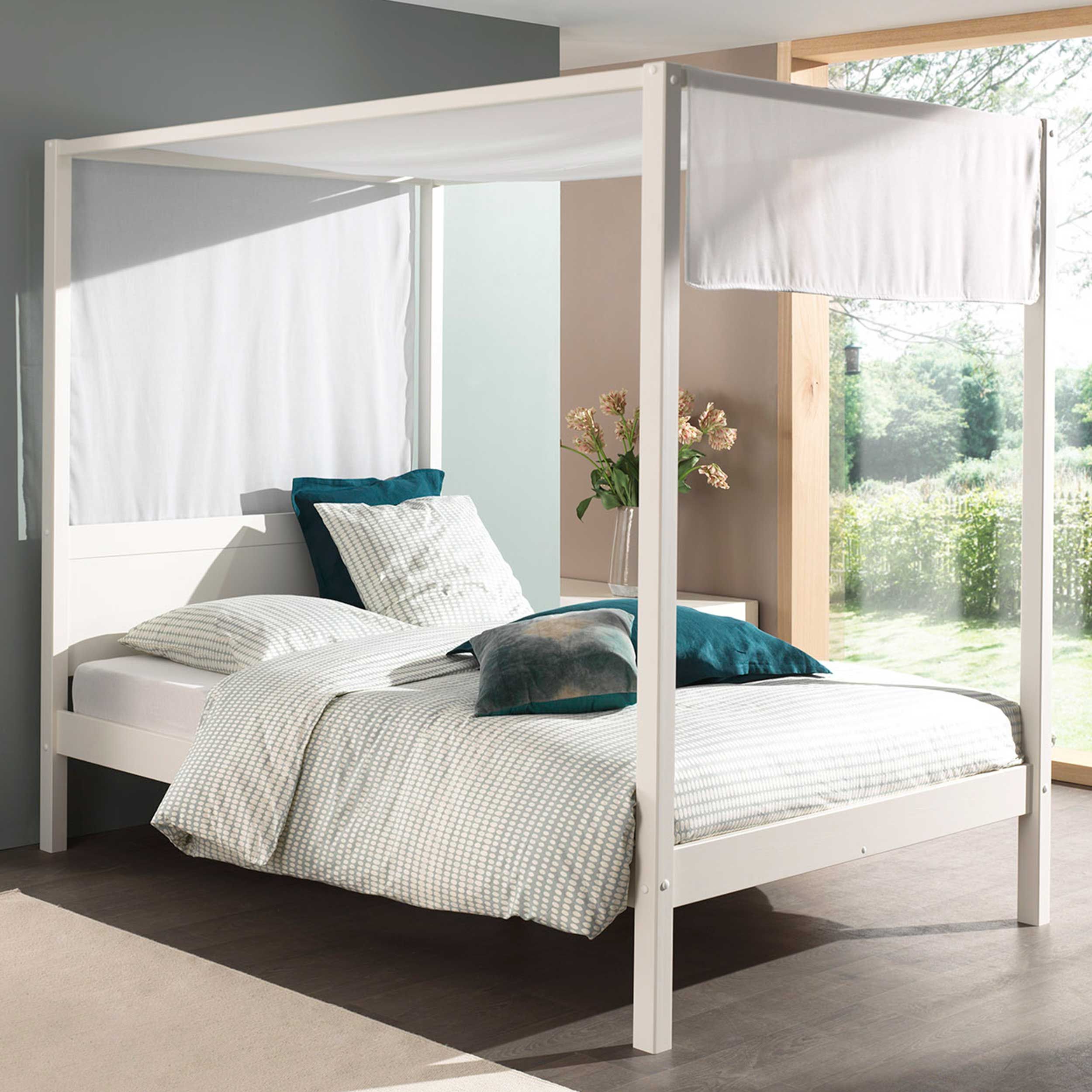 Lit à baldaquin Charlotte 140x200 avec voile - blanc