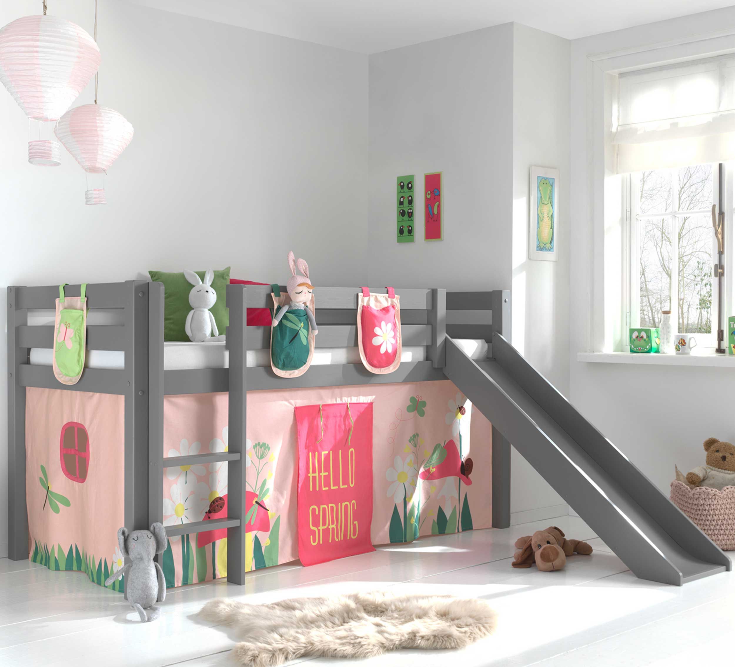 Lit toboggan Astrid avec tente et sacs de rangement Spring - gris