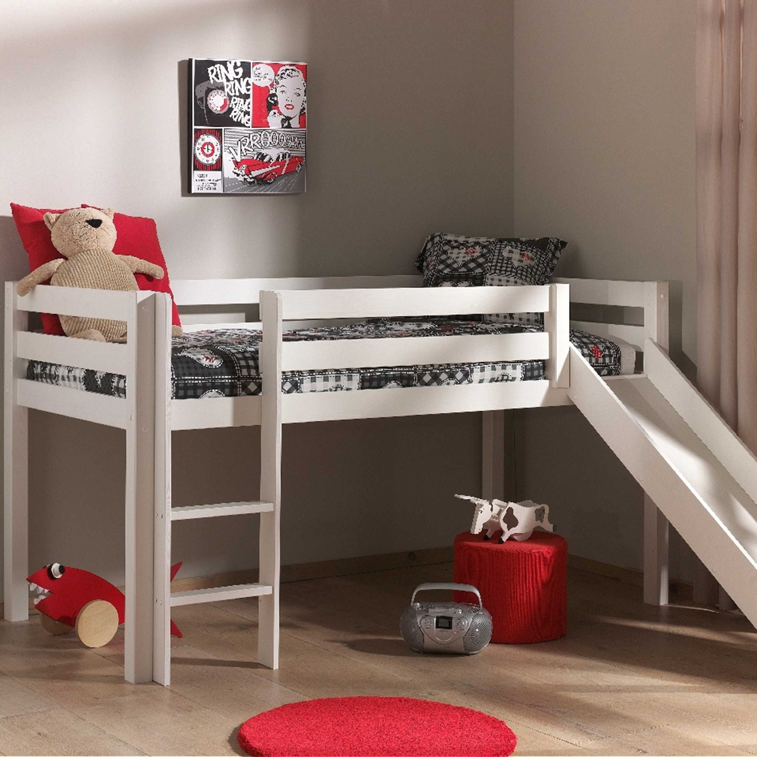 Lit mi-hauteur avec toboggan Astrid - blanc