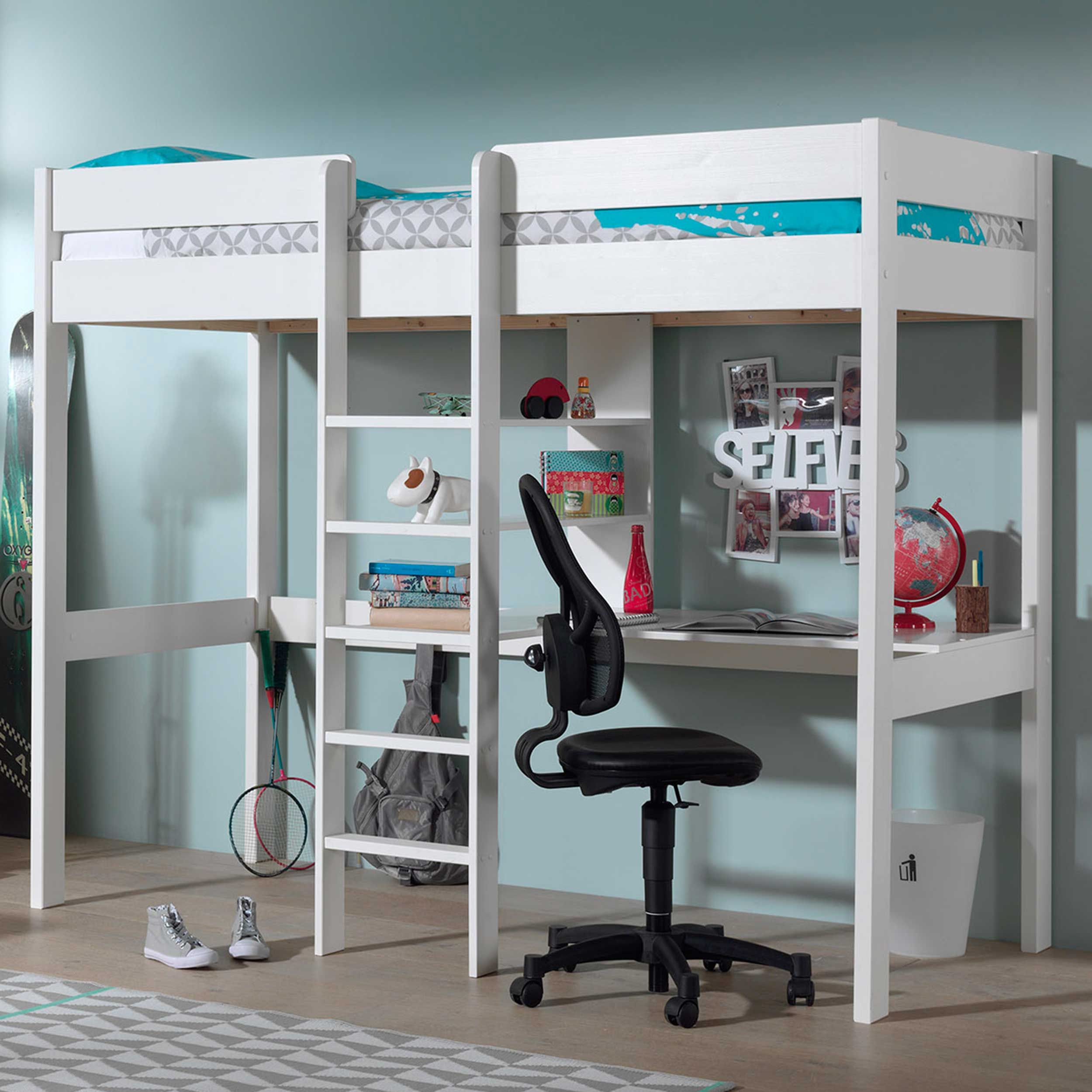 Lit mezzanine Lena avec bureau - blanc