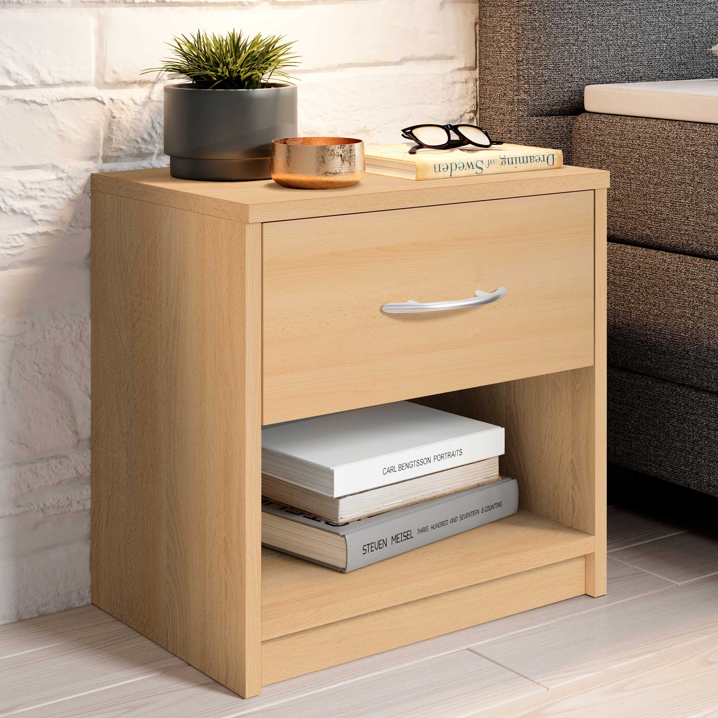 Table de chevet Beppu avec 1 tiroir - hêtre