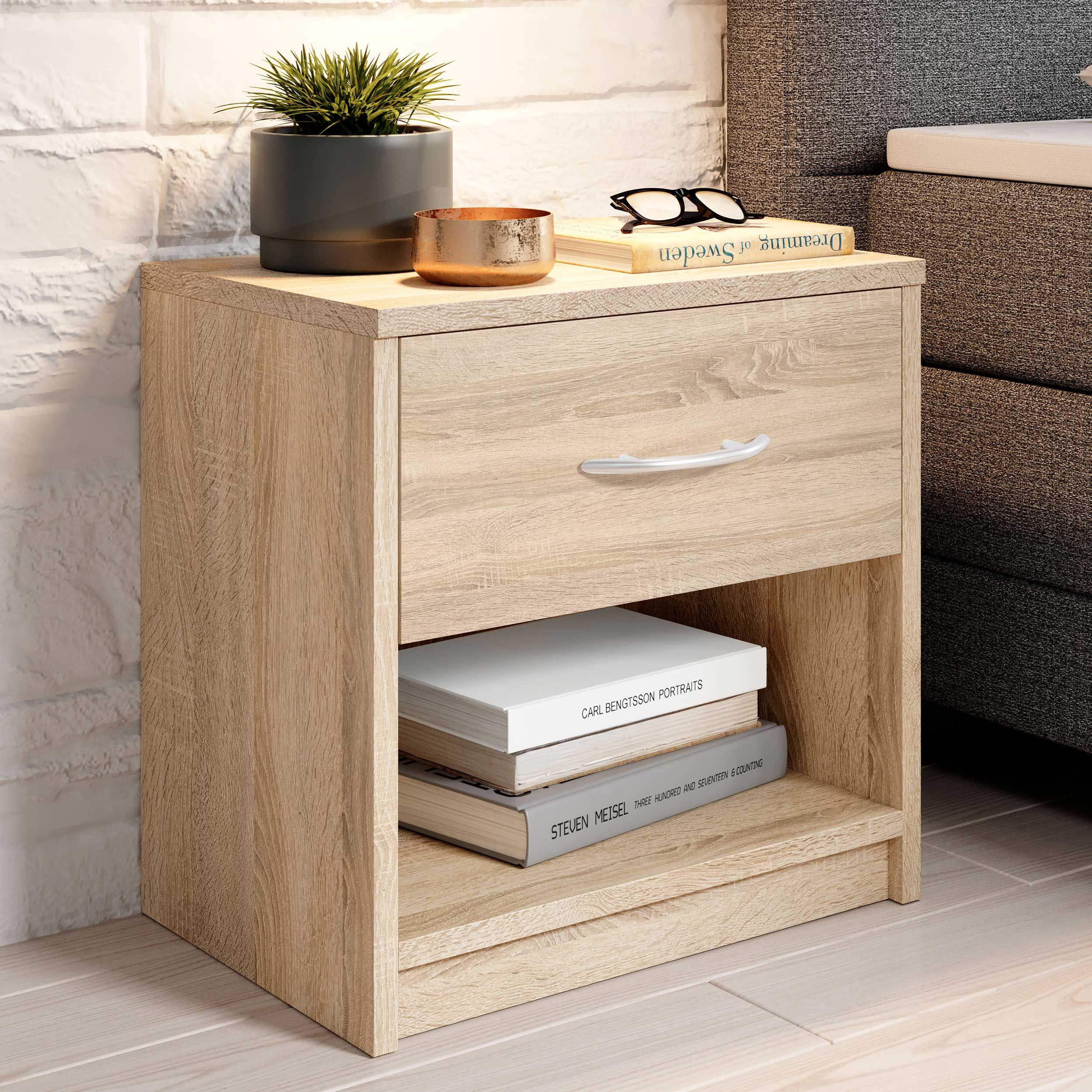 Table de chevet Beppu avec 1 tiroir - chêne sonoma