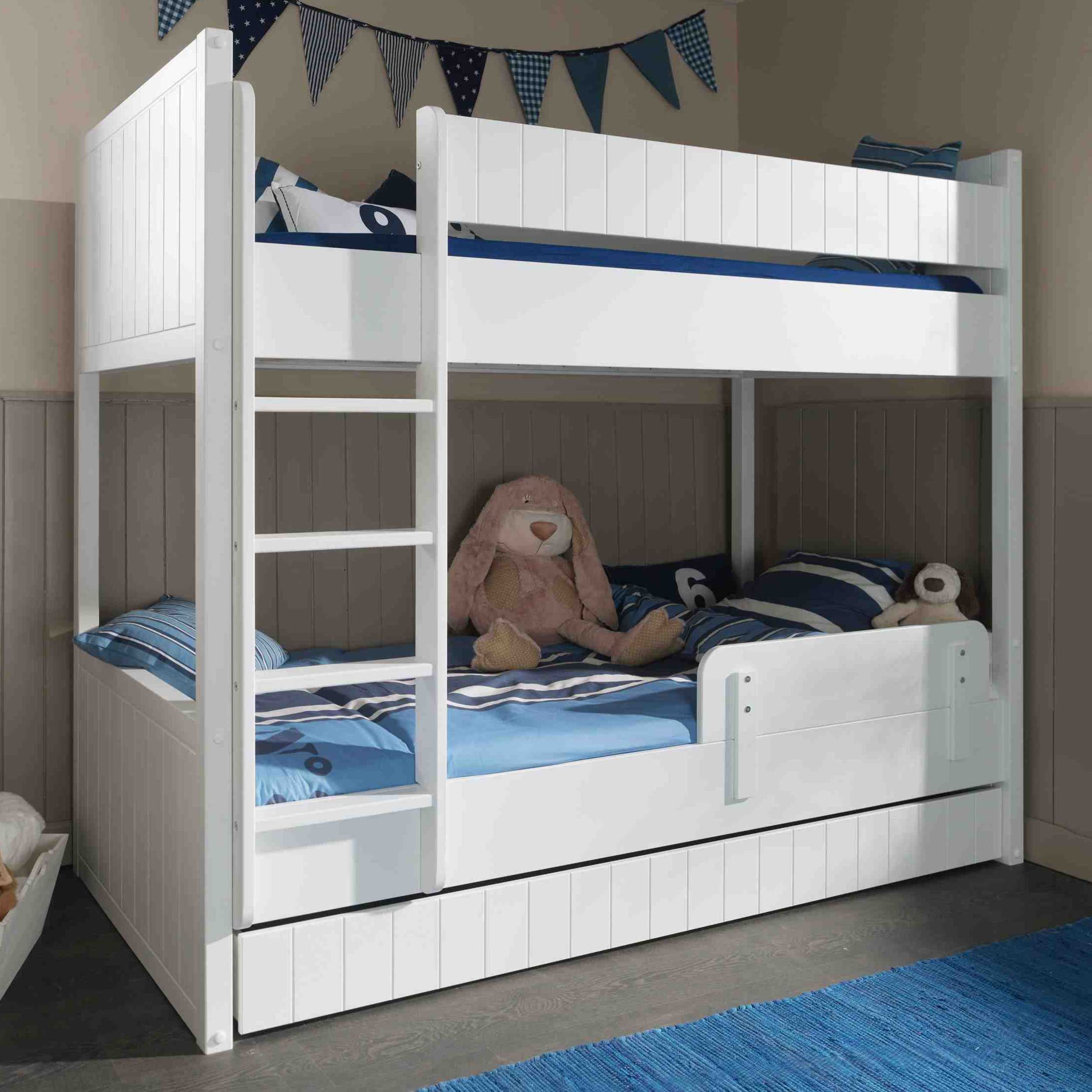 Lit superposé Robin avec tiroir et barrière de lit - blanc