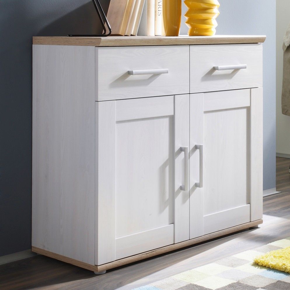 Armoire d'appoint Roman 93cm avec 2 portes & 2 tiroirs - blanc/brun