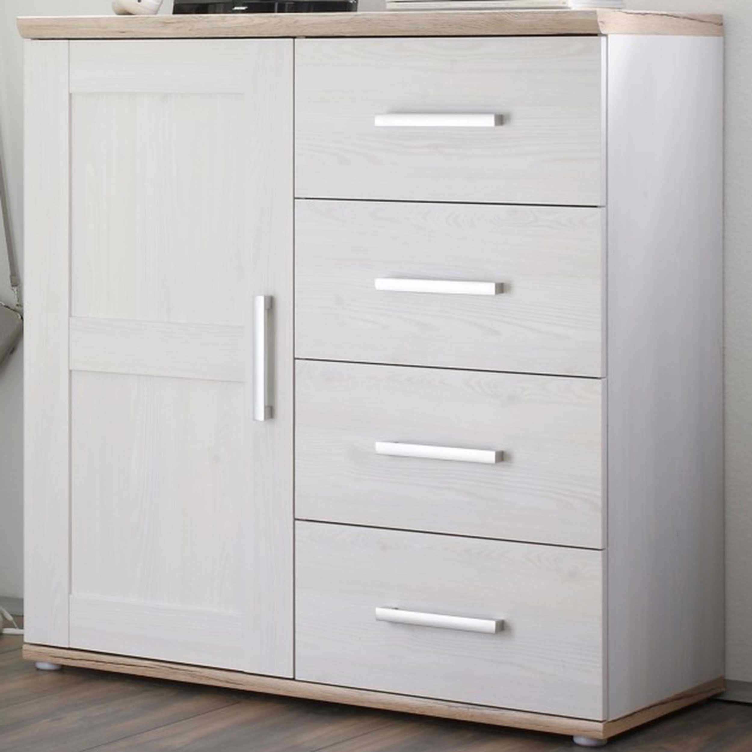 Armoire d'appoint Roman 93cm avec porte & 4 tiroirs - blanc/brun