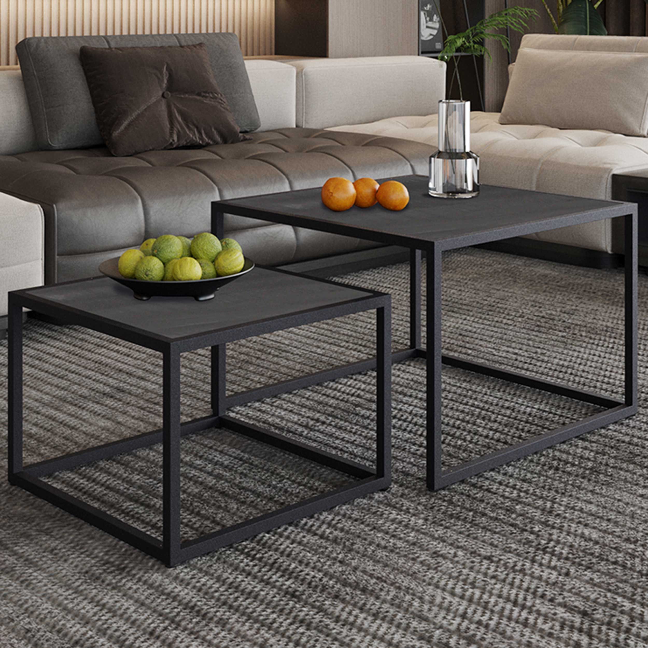 Lot de 2 tables basses Fabray industriel-bois de mango noir