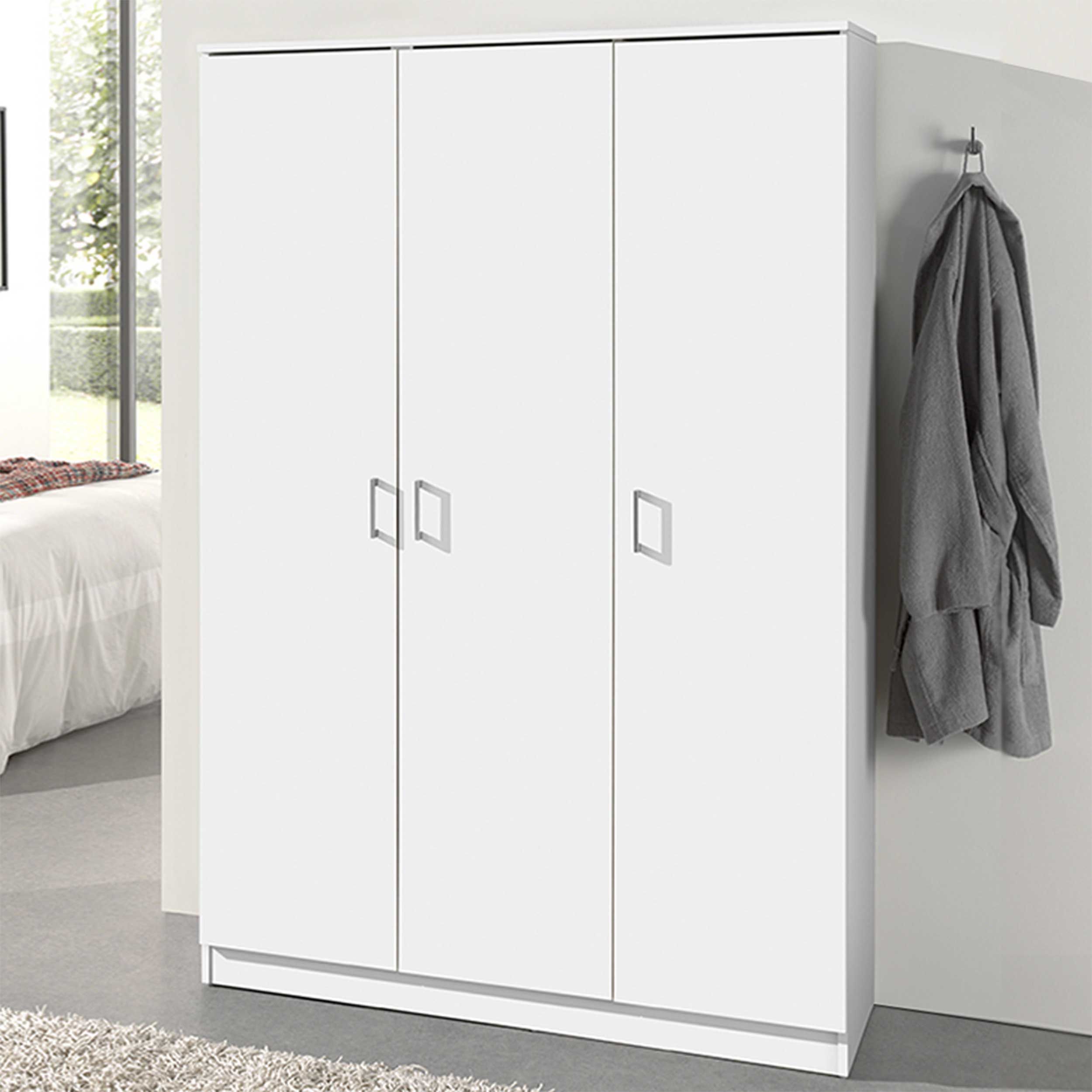 Armoire de rangement Ray 120cm à 3 portes et 4 tablettes - blanc