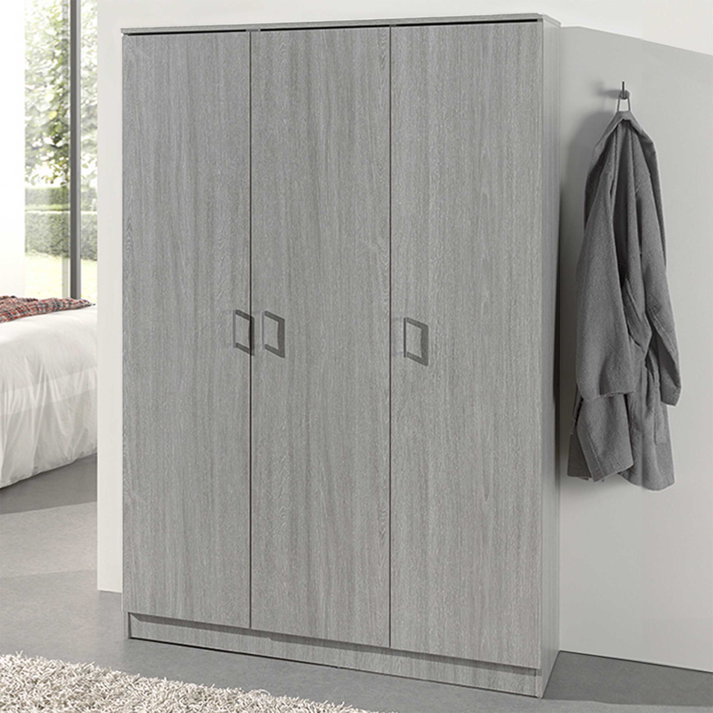 Armoire de rangement Ray 120cm à 3 portes et 4 tablettes - chêne gris