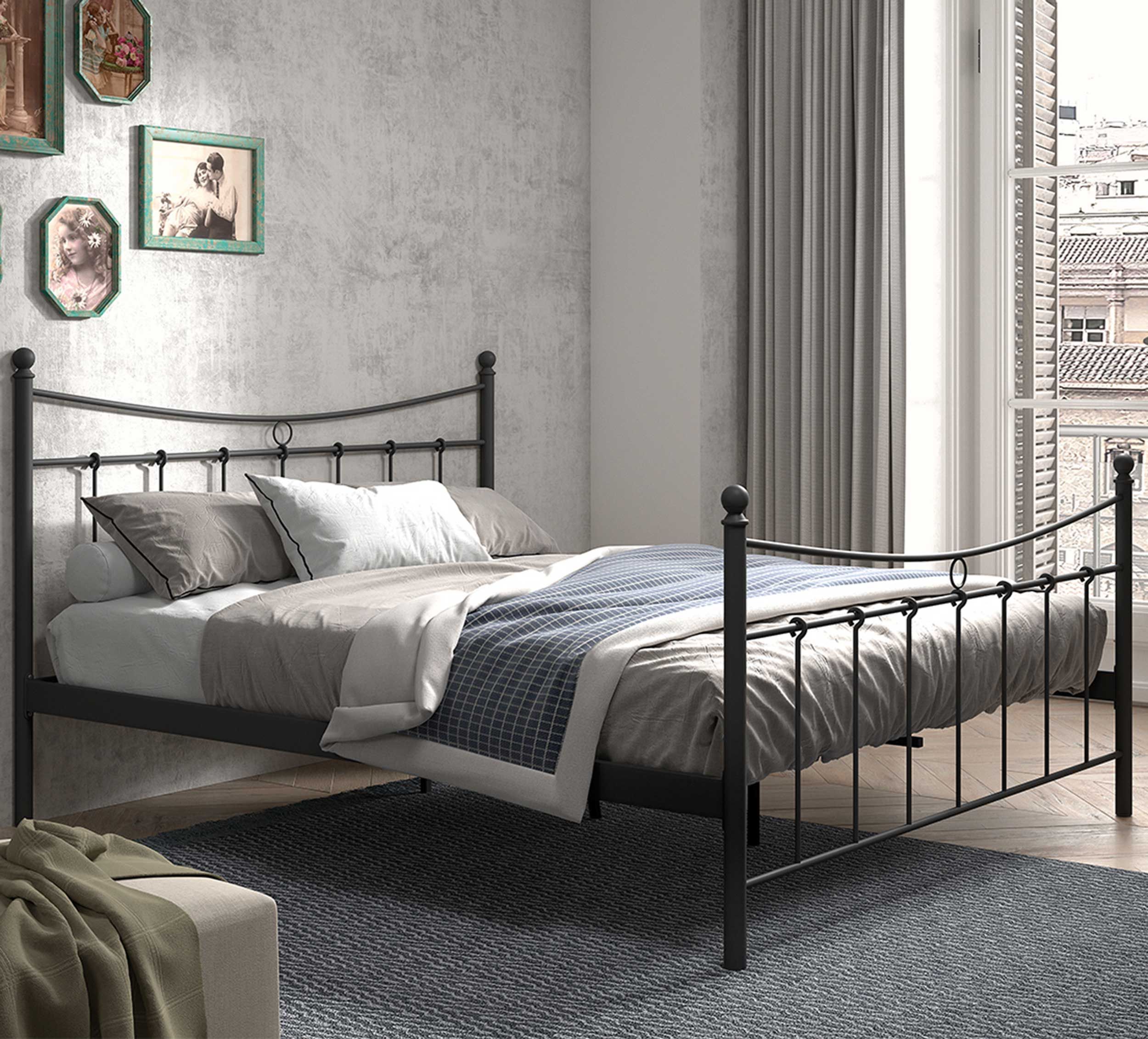 Lit Liza 160x200 avec sommier à lattes - noir