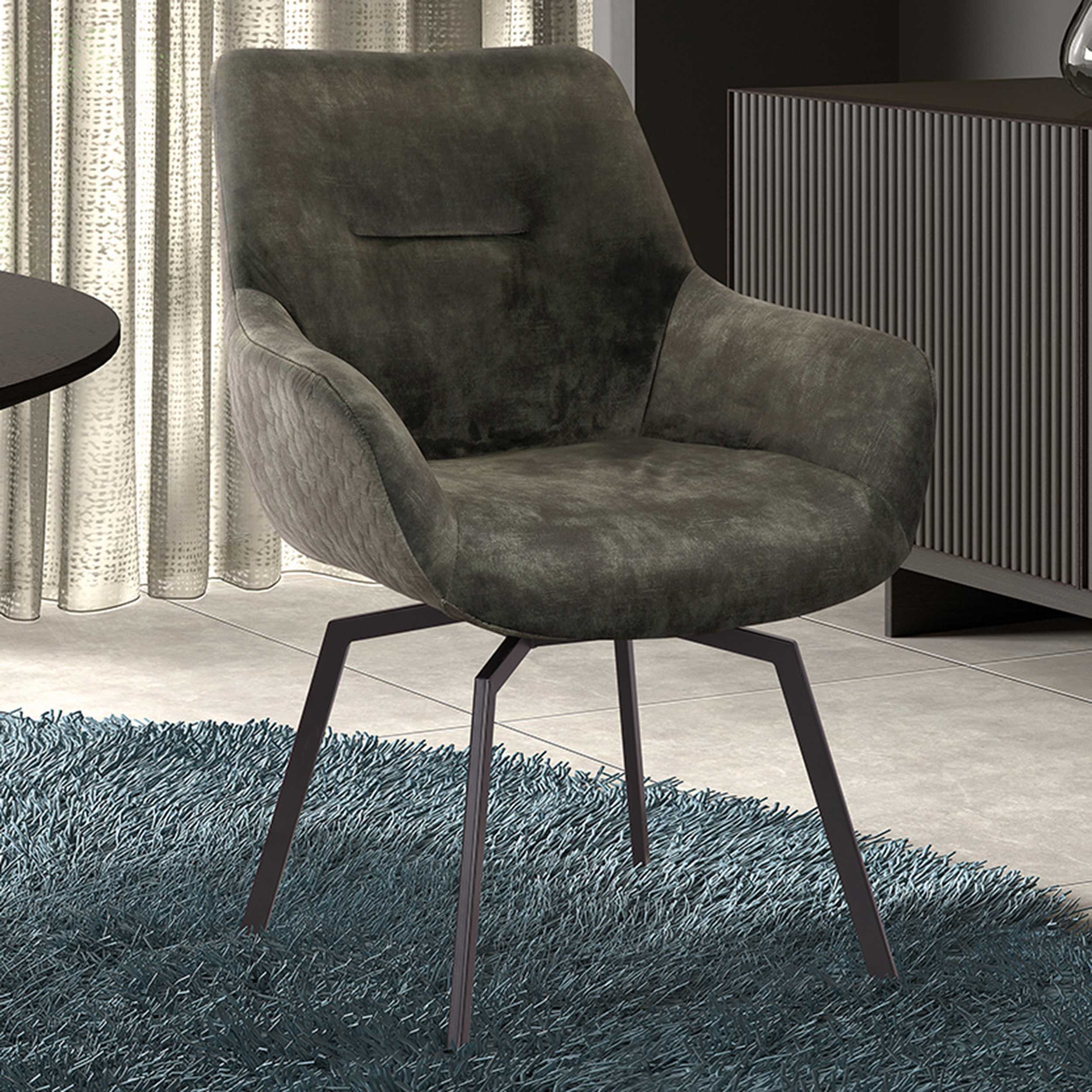 Chaise pivotante Modesta velours côtelé - vert