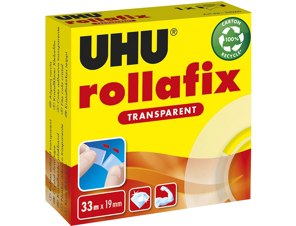 Ruban adhésif uhu rollafix transparent 19mmx33m lot 12 rouleaux