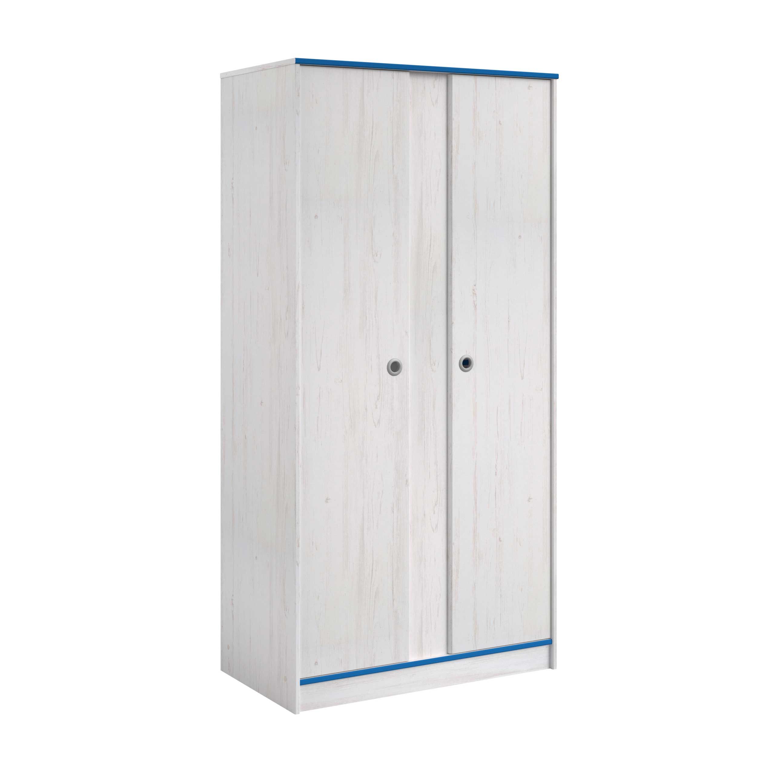 Armoire Smiley 90cm à 2 portes - blanc/rose ou blanc/bleu