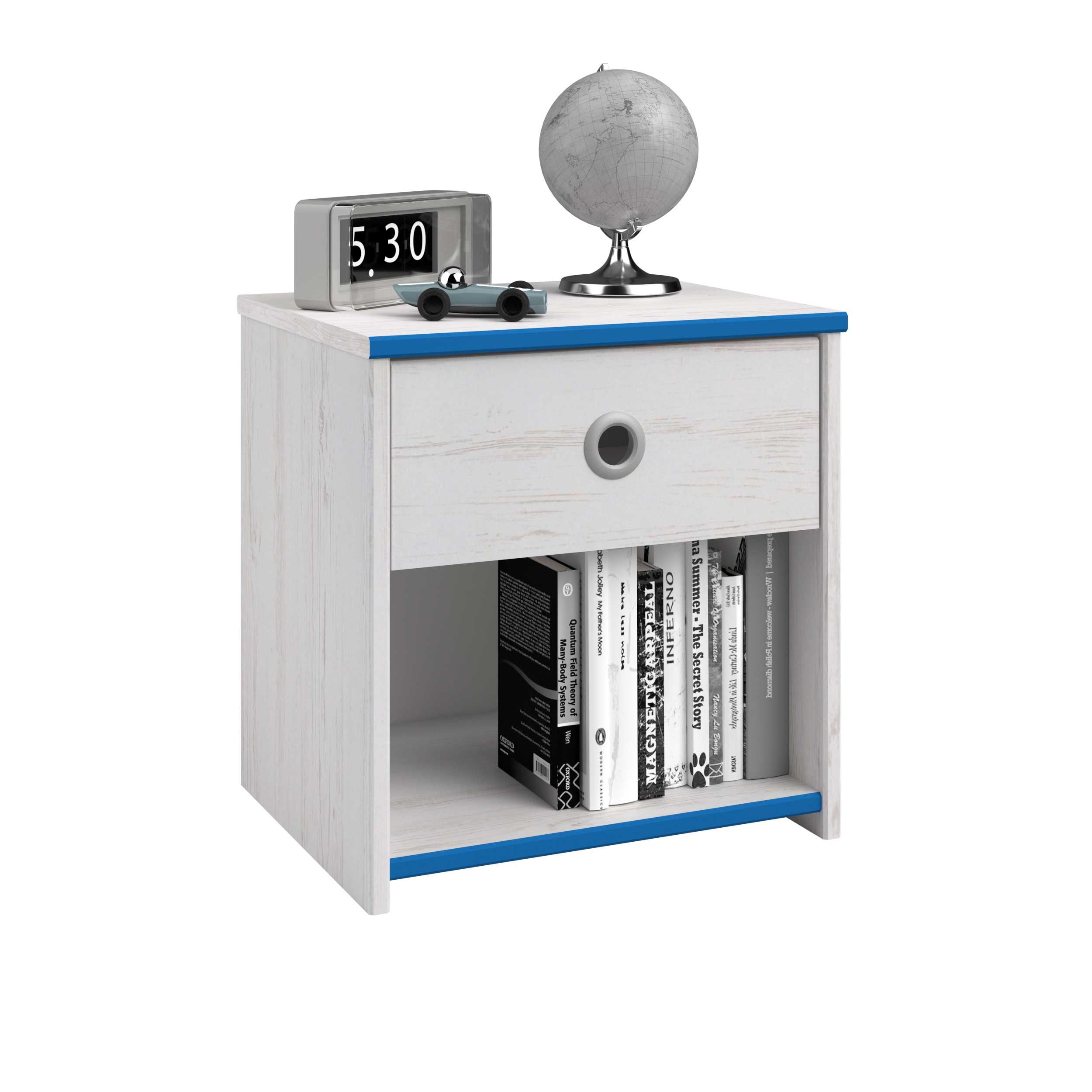 Table de chevet Smiley 1 tiroir - blanc/rose ou blanc/bleu