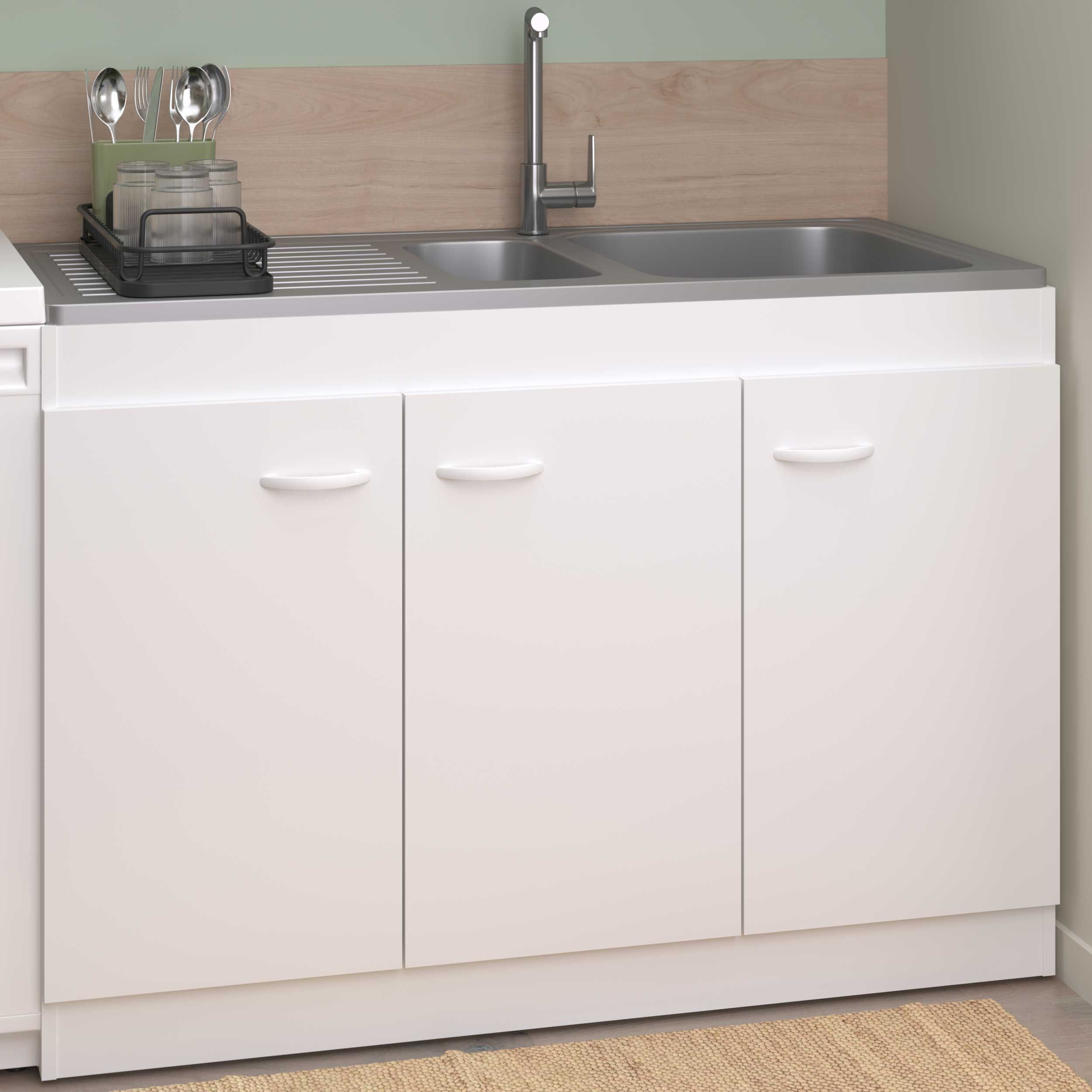 Armoire basse pour évier avec 3 portes (120 cm).