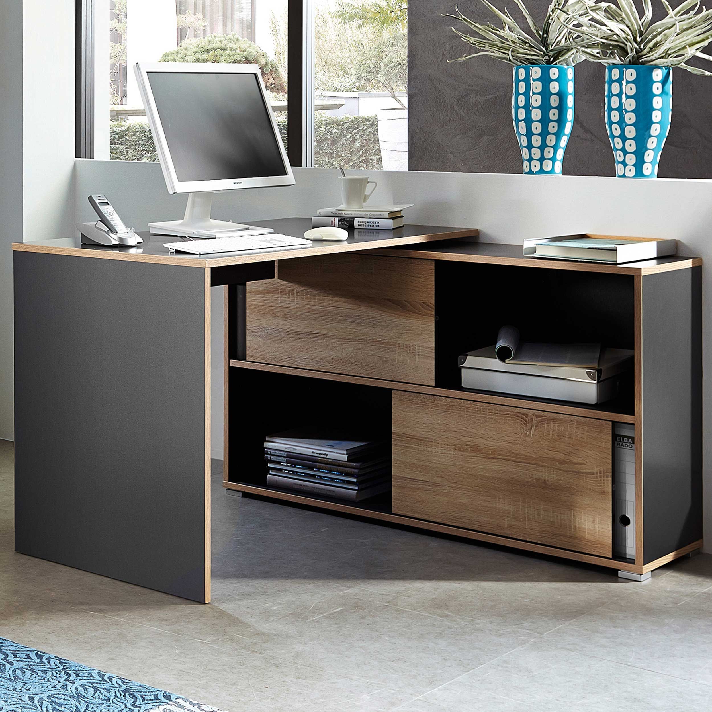 Bureau d'angle Tyson 120 x 120cm - anthracite/chêne
