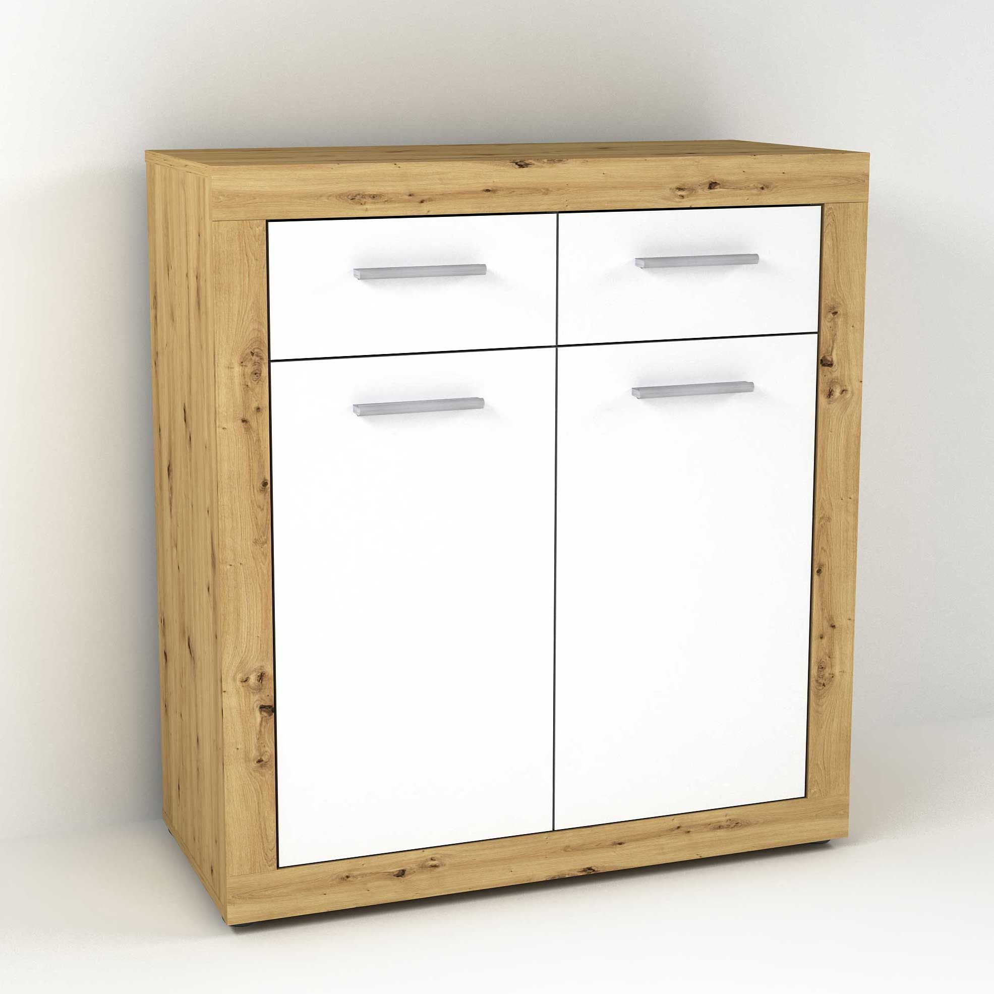 Commode Turbo 2 portes & 2 tiroirs - chêne vieilli/blanc brillant