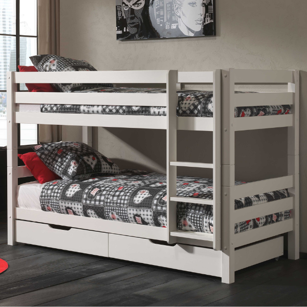 Lit superposé Claire bas avec deux tiroirs - blanc