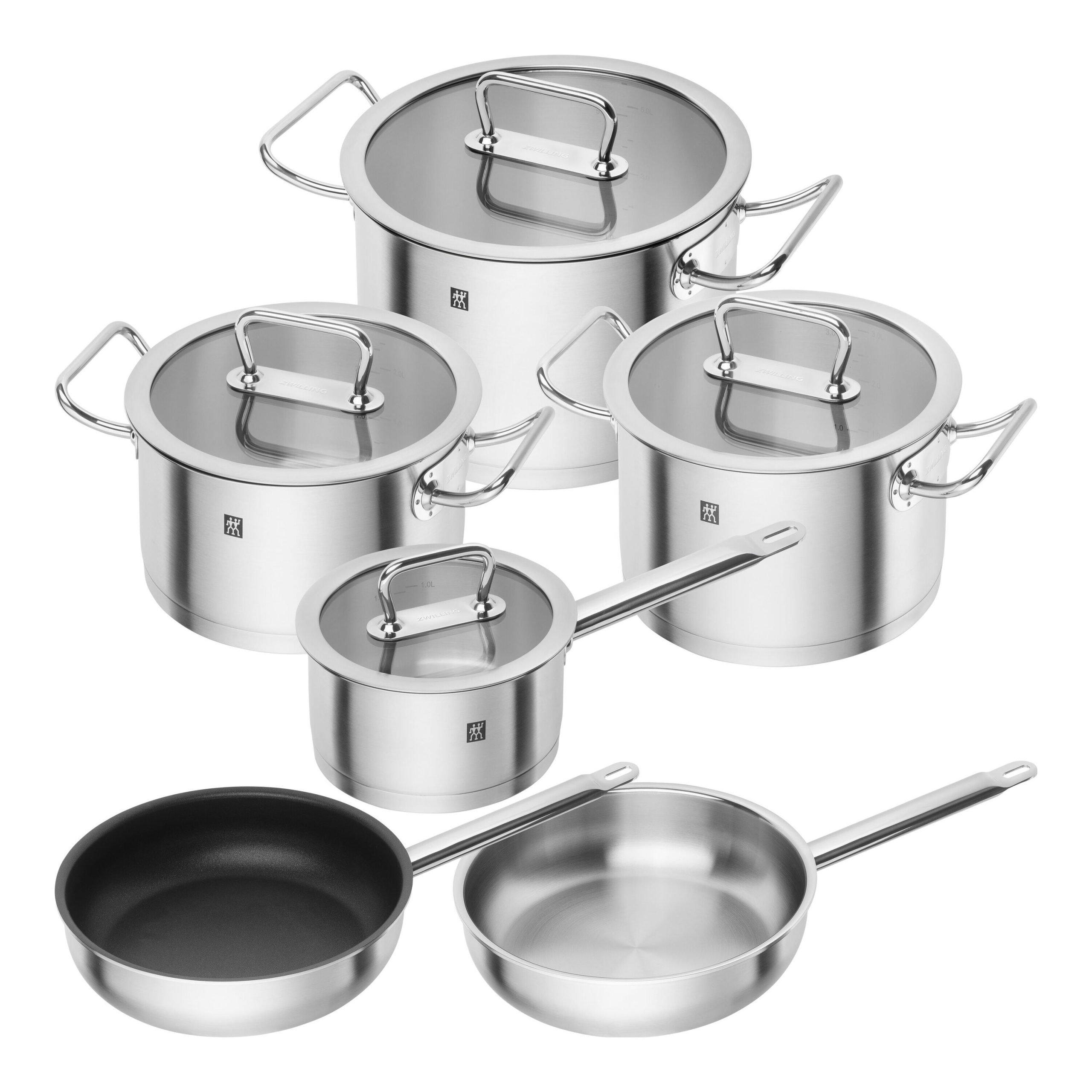 Set de casseroles et poêles, 6-pcs. /16/20/24/26 cm, argent, Inox