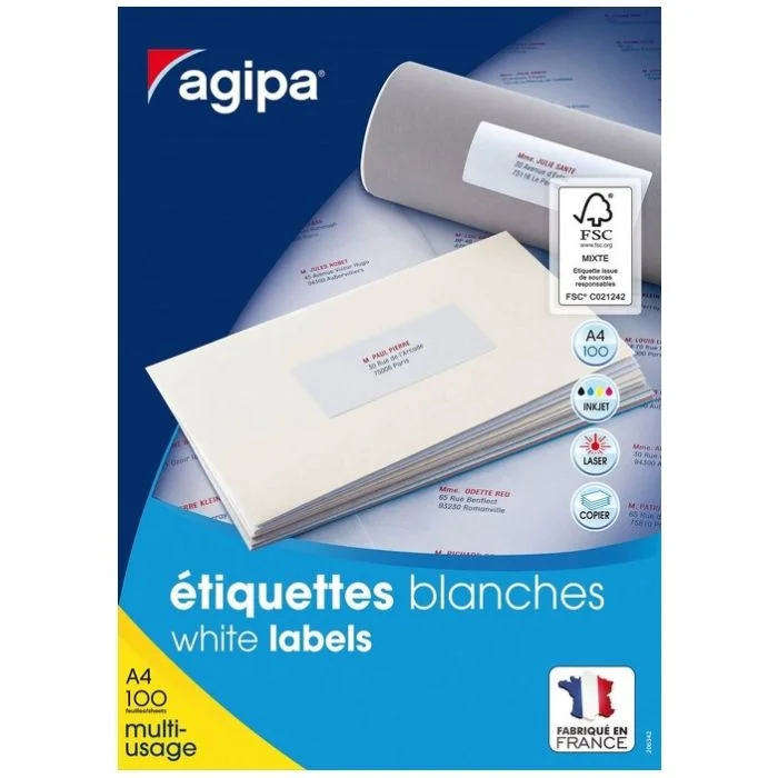 Étiquettes adhésives blanches - 105 x 42 mm AGIPA 119008 Lot de 1400