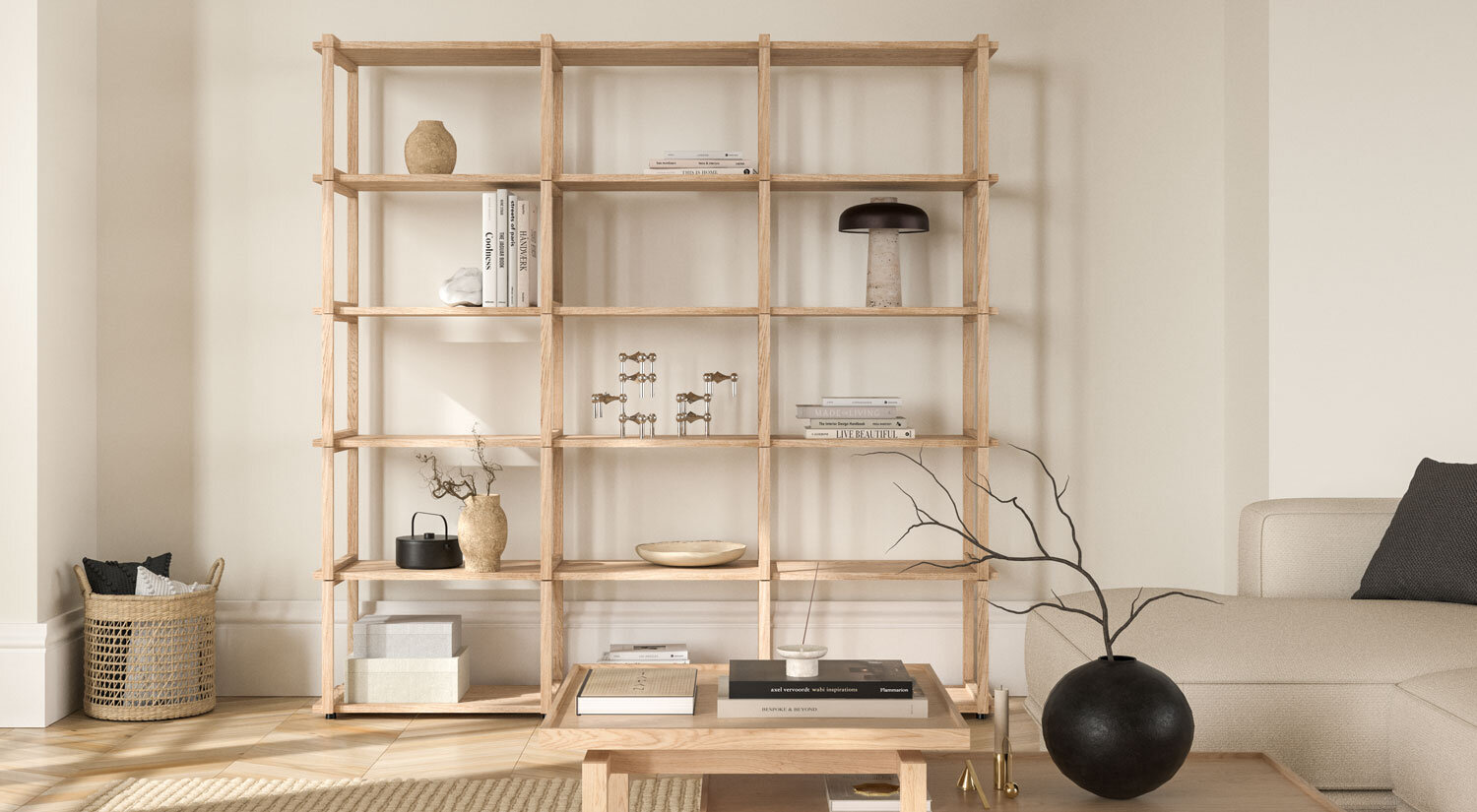 AIKO 3x5 Étagère bois sur pied | 179x178x36 cm (LxHxP) | chêne