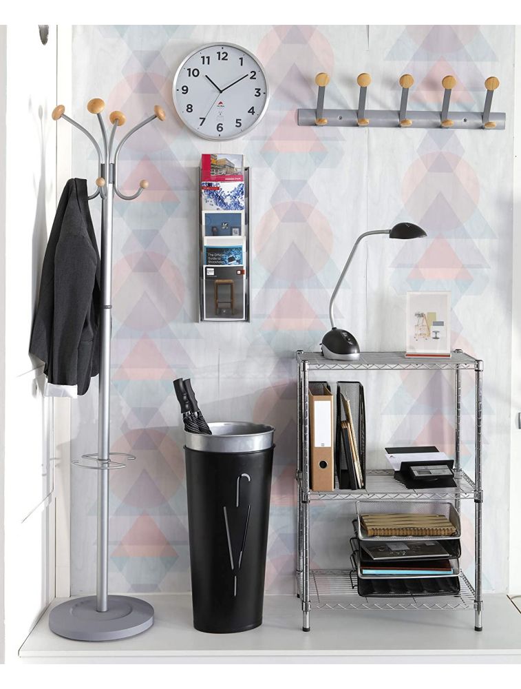 ALBA - PMV5 - 5 double patères Murale A Visser Gris Métal Et Bois Clair