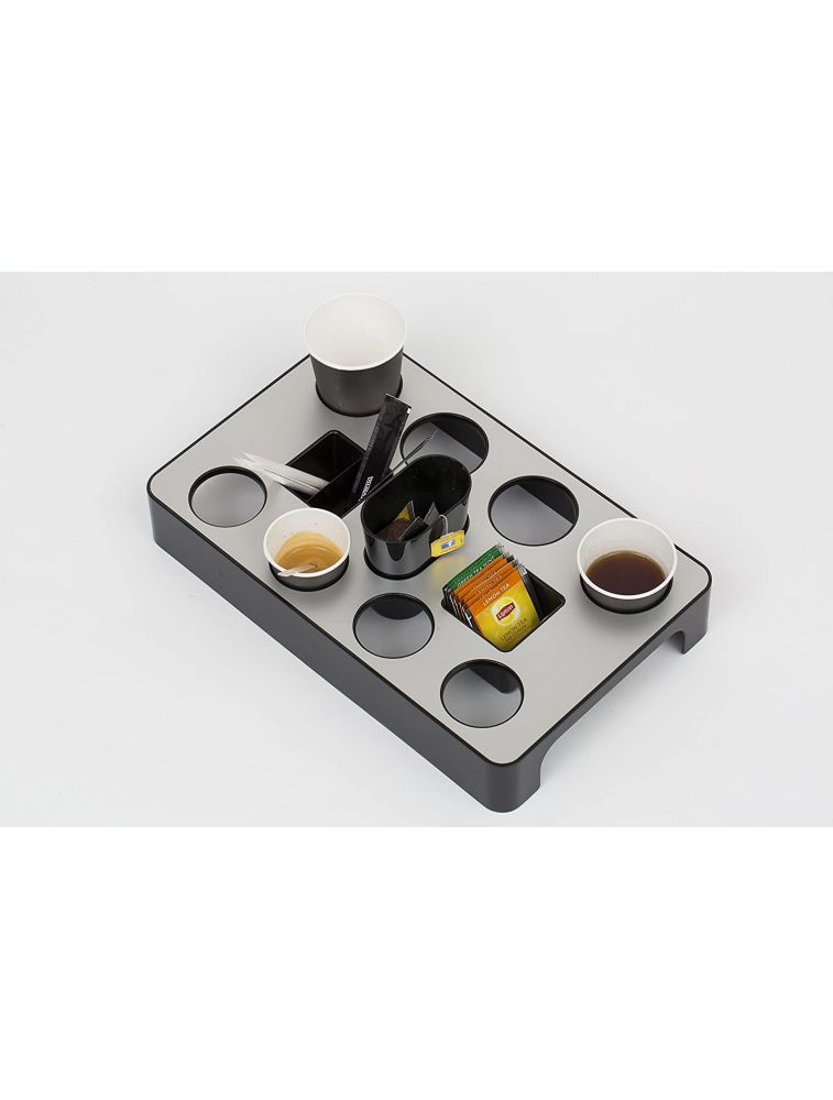 ALBA - RDVTRAY - Plateau Porte-Gobelets Aluminium Gris métal et Noir 37, 5x23x5, 7 cm