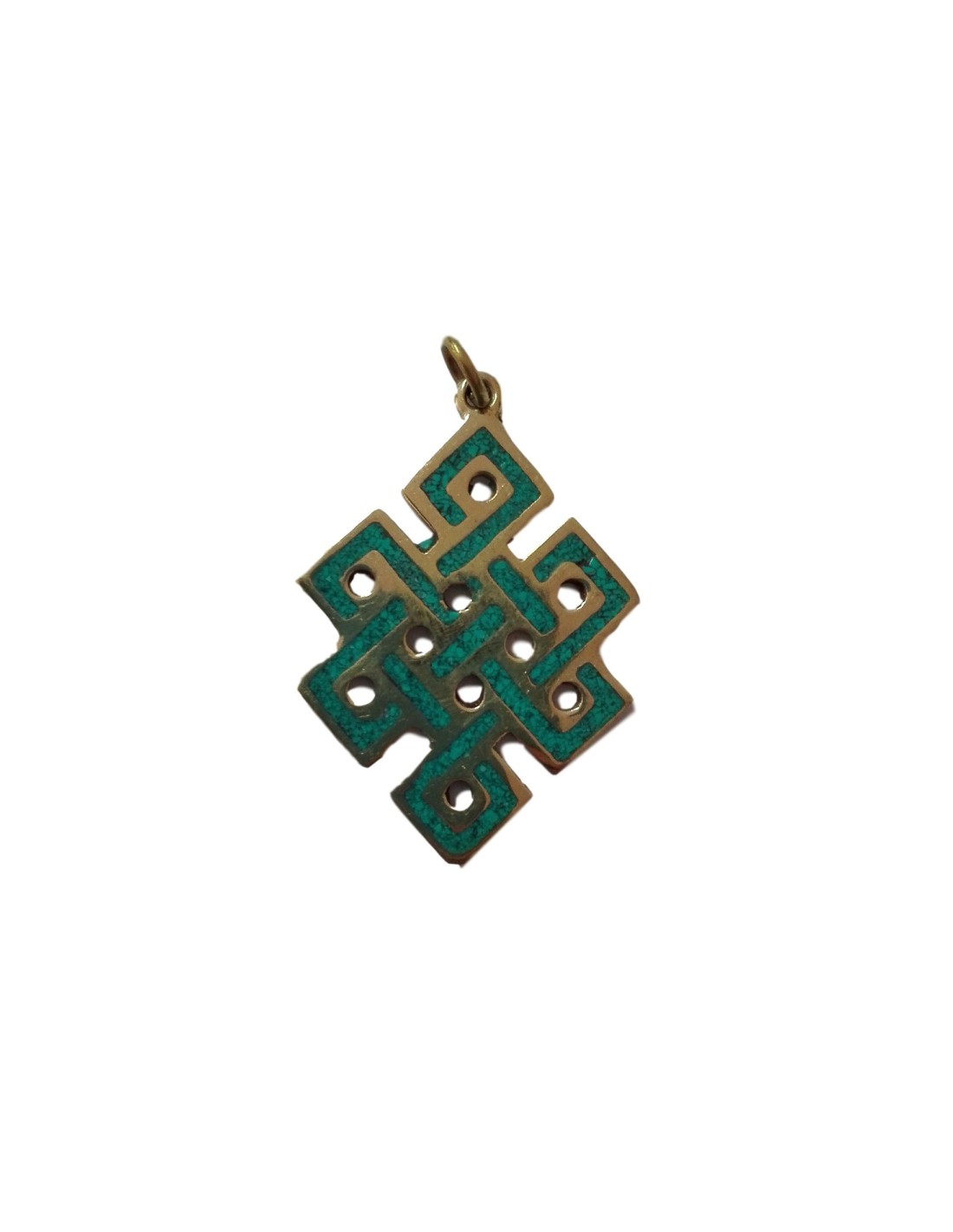 Amulette tibétaine nœud sans fin turquoise - Porte-bonheur et protection spirituelle