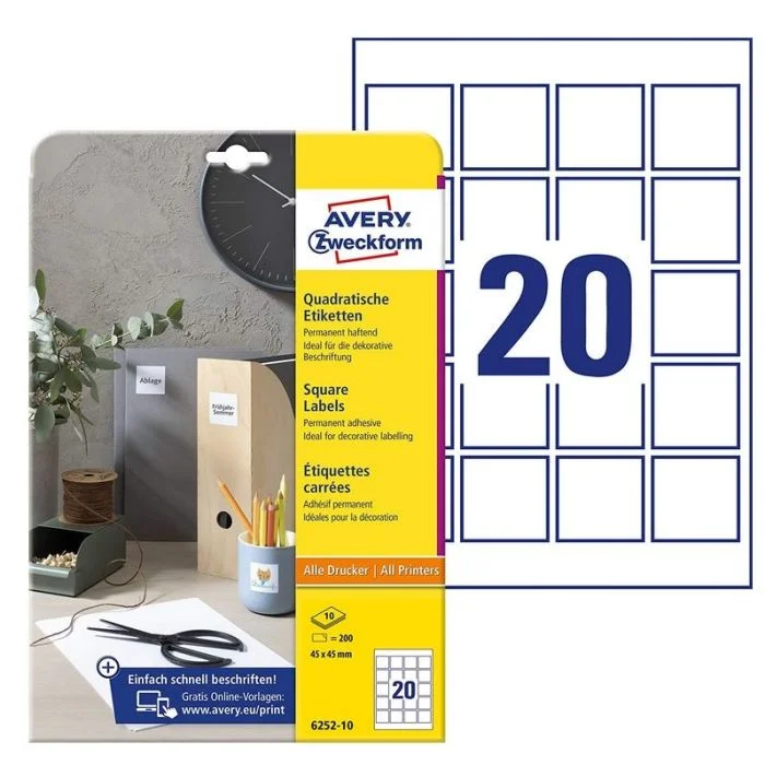 Étiquettes pour QR Code - Blanc - 45 x 45 mm AVERY Lot de 200