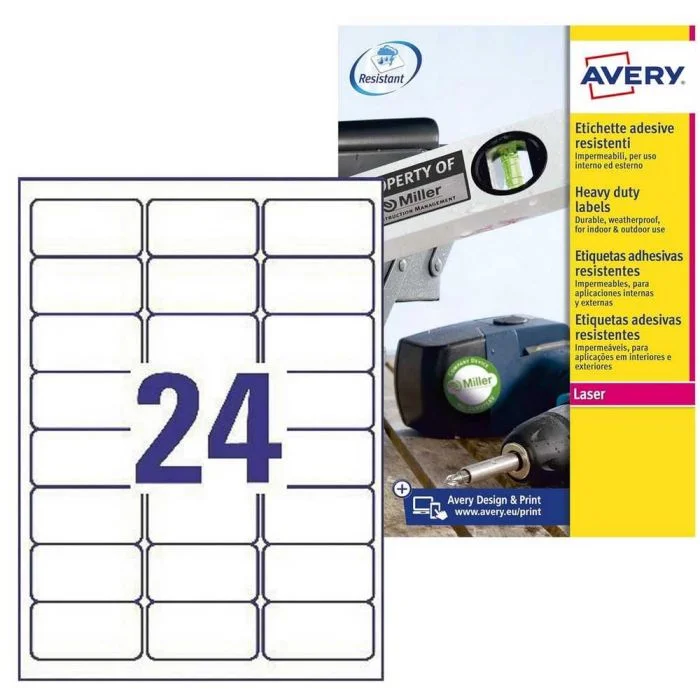 Étiquettes ultra résistantes 63,5 x 33,9 mm AVERY Lot de 2400