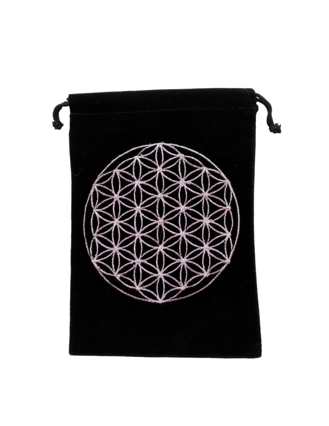 Bourse de rangement velours noire Fleur de vie - Organisation et protection élégante pour vos objets précieux