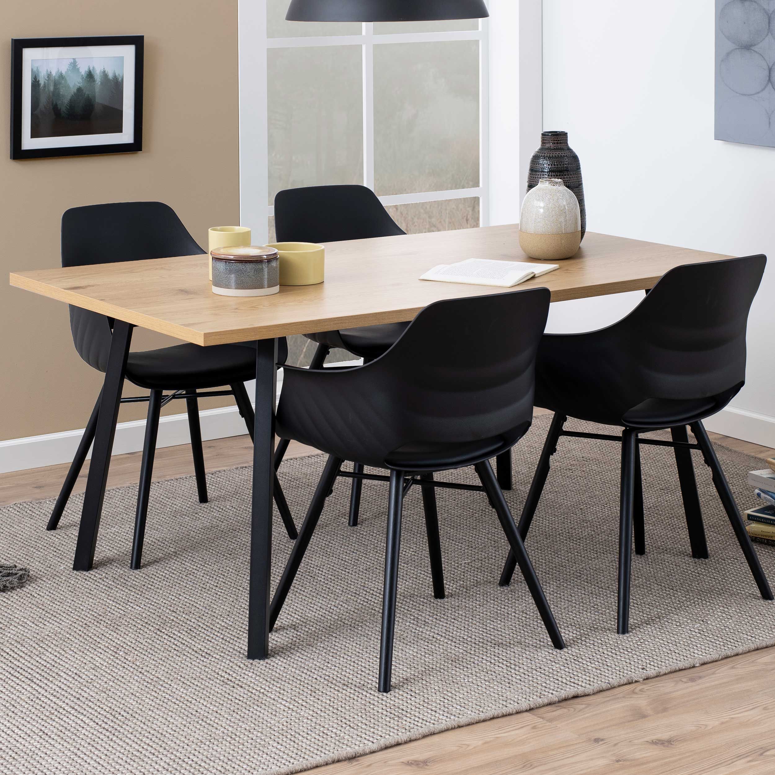 Table à manger Zenny 160x90 - chêne sauvage/noir