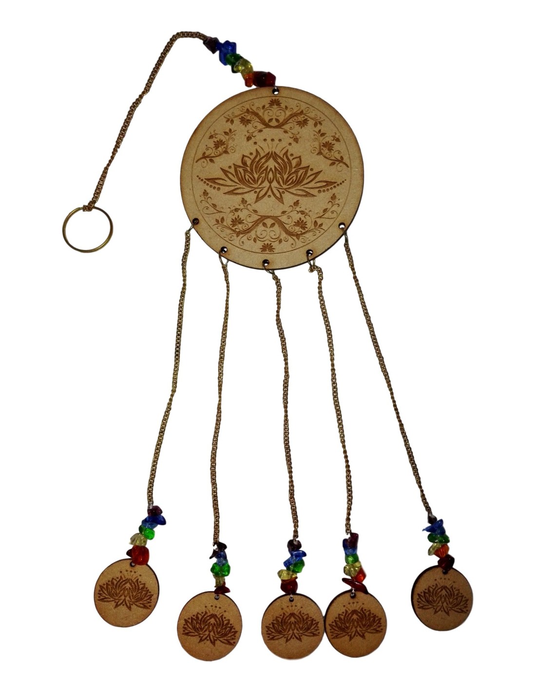 Carillon éthnique en bois avec suspensions des 7 chakras pour une harmonisation énergétique optimale