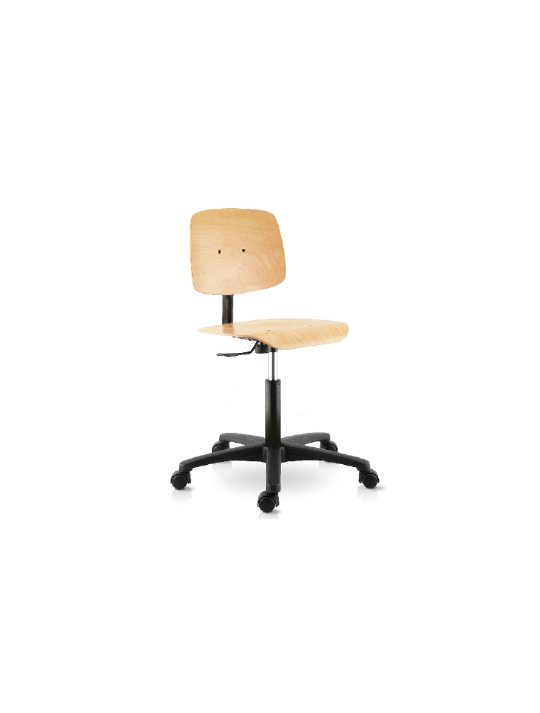 Chaise Dactylo Dossier Et Assise Bois Vernis Sur Roulettes TECNIK|Sokoa