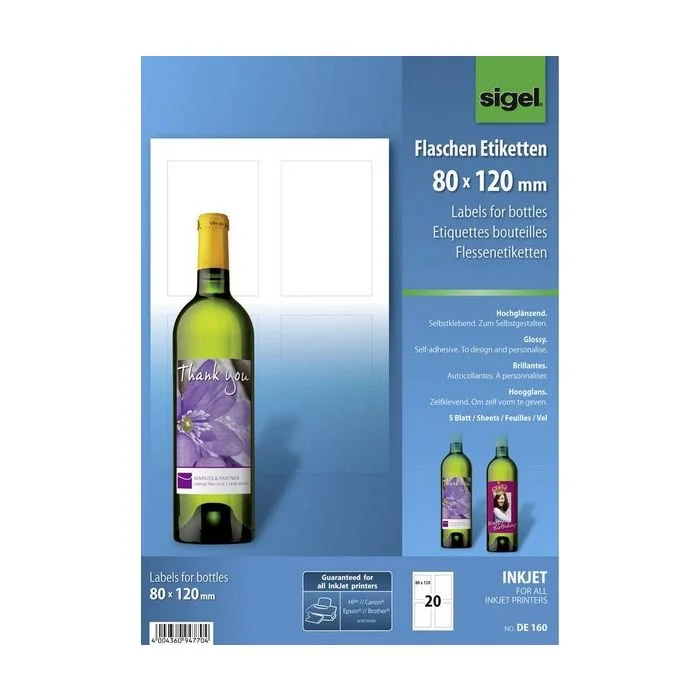 Étiquettes pour Bouteilles - Extra Blanc - 80 x 120 mm SIGEL