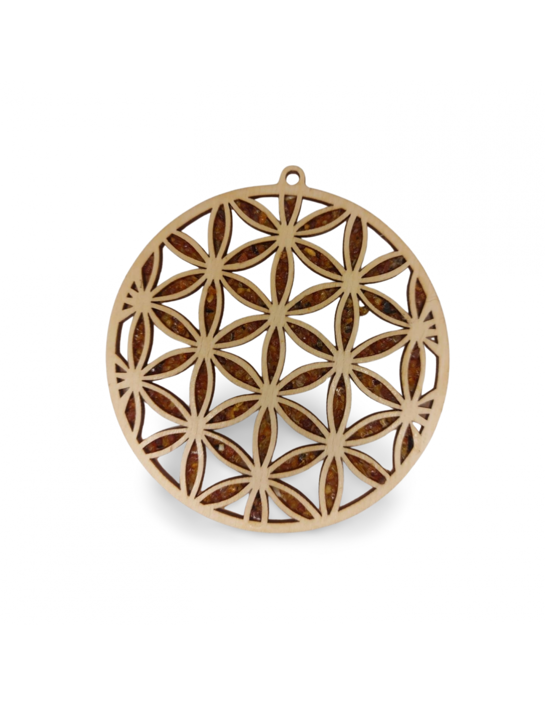 Disque Fleur de vie en bois et Ambre