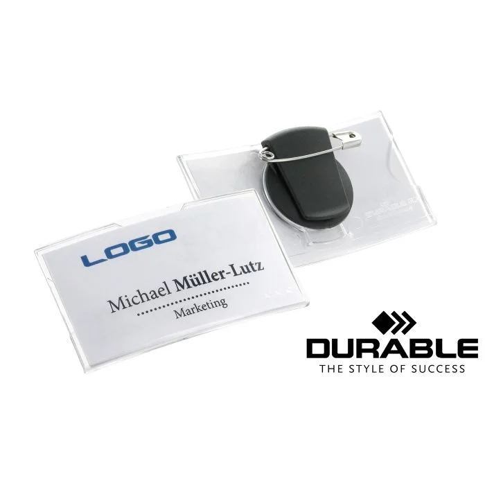 Badges convexes avec pince combi - 75 x 40 mm DURABLE Lot de 25