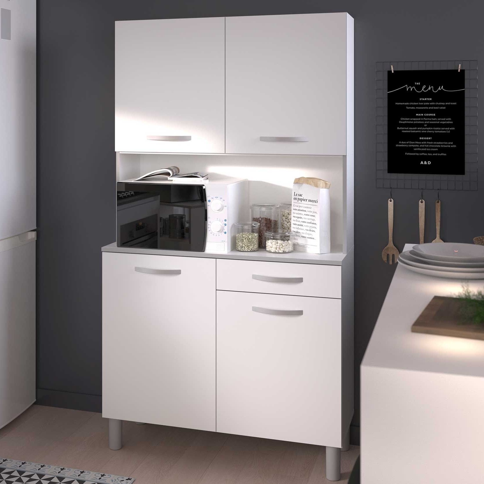 Vaisselier Easy 101cm, 4 portes & 1 tiroir - blanc