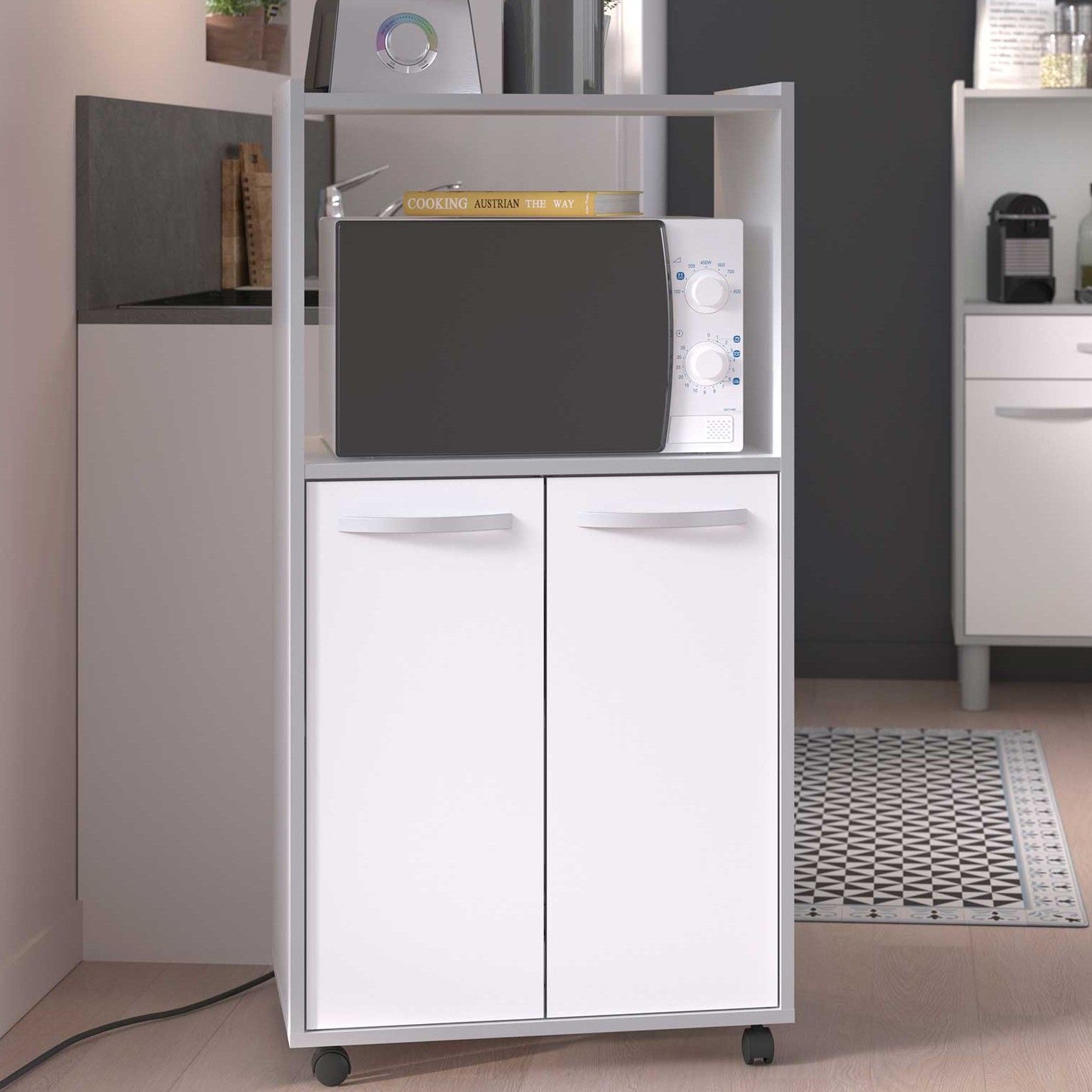 Armoire pour micro-ondes Easy 60 cm, 2 portes - blanc/gris