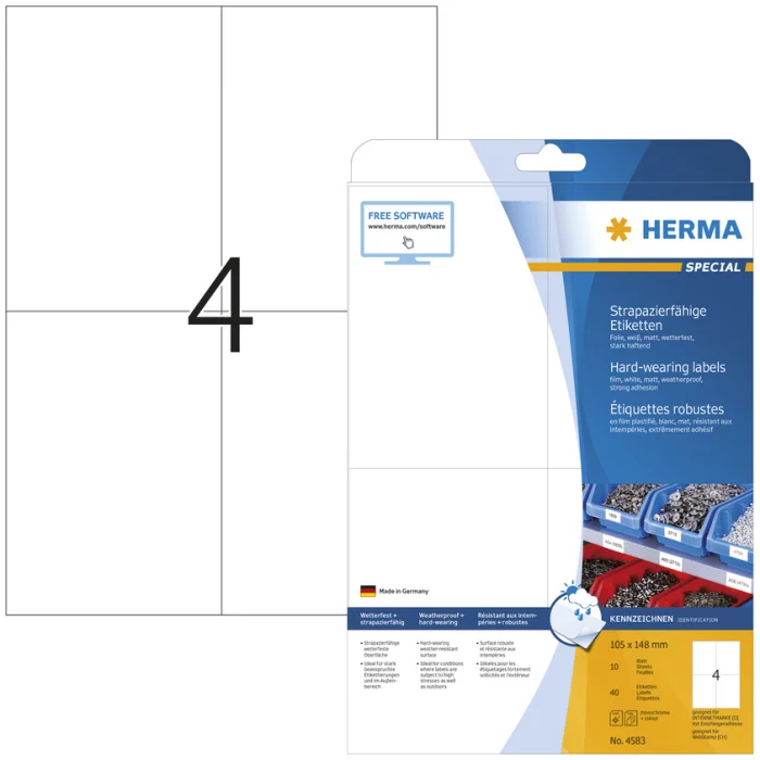 Étiquettes adhésives ultra résistantes - 105 x 148 mm - Blanc HERMA Lot de 40