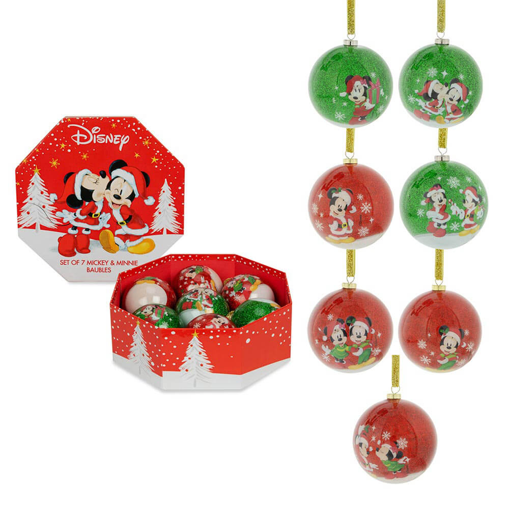 Disney Mickey Christmas Mickey et Minnie Baubles (ensemble de 7)
