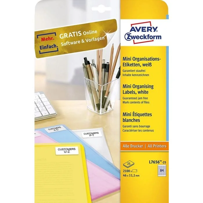 Mini-étiquettes - 46 x 11,1 mm - Blanc AVERY L7656 Lot de 2100