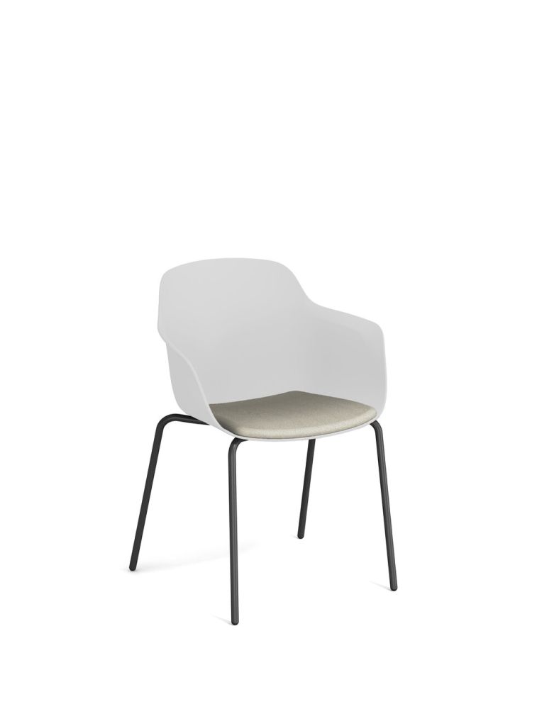 Loria|Fauteuil cafétéria 4 pieds métal coque PP avec placet assise tapissé| Sokoa